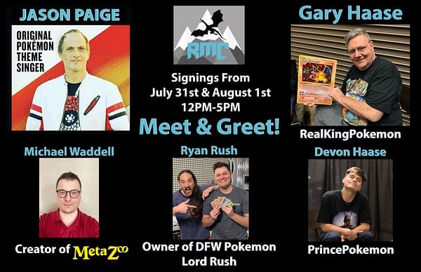 Special guests for this 2-day charity TCG expo include singer Jason Paige, MetaZoo creator Michael Waddell, and many more! Image attributed to Rocky Mountain Collectibles.