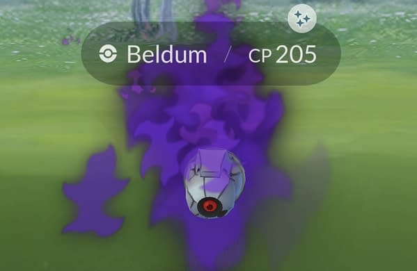 Shiny Shadow Beldum appearing in-game from encounters with Sierra. Credit: Niantic Labs, Inc.