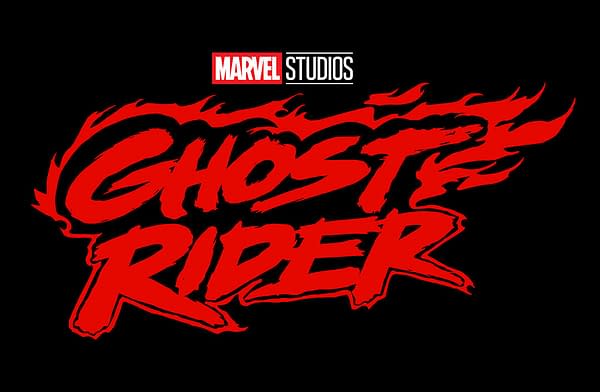 Marvel Studios Ghost Rider logo in bold red flame-styled lettering on a black background.