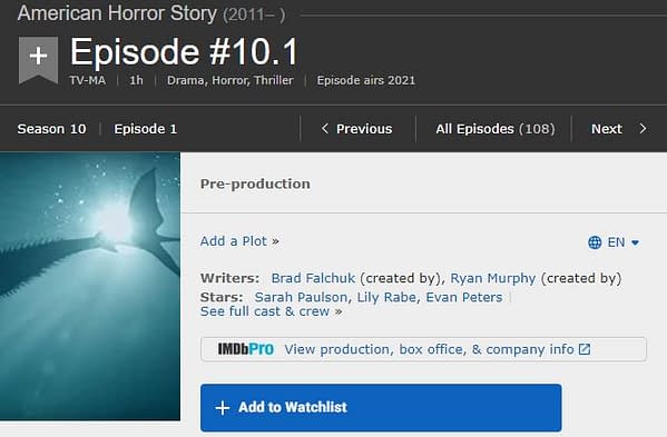 American Horror Story season 10 has an interesting image on IMDB for the season-opener (Image: screencap)