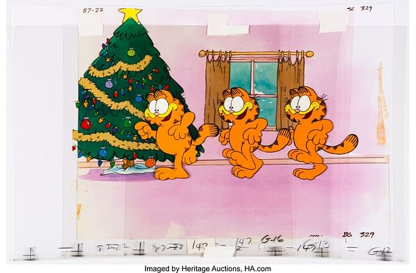 A Garfield Christmas Special Production Cel Progression of 3. Credit: Heritage Auctions
