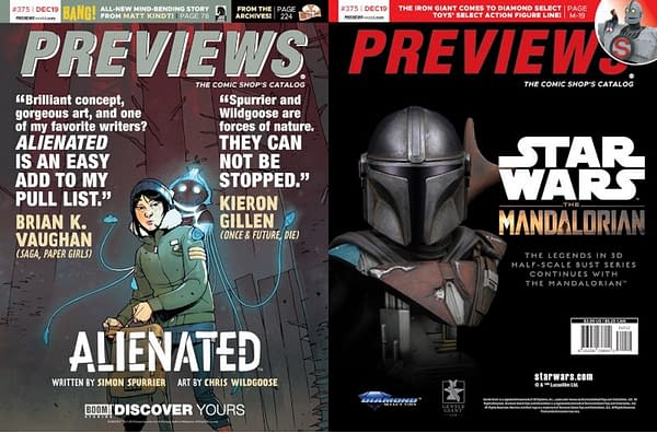 Si Spurrier and Chris Wildgoose's Alienated on Front Cover of Next Week's Diamond Previews Catalogue, Mandalorian on the Back