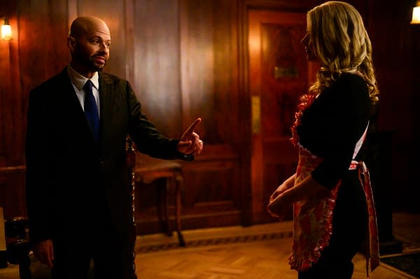 Jon Cryer as Lex Luthor and Andrea Brooks as Eve Tessmacher/Hope in Supergirl, courtesy of The CW.