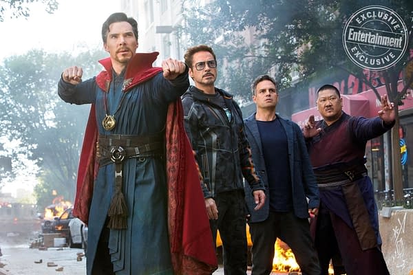 Benedict Cumberbatch as Doctor Strange, Robert Downey Jr. as Tony Stark/Iron Man, Mark Ruffalo as Dr. Bruce Banner/Hulk, and Benedict Wong as Wong