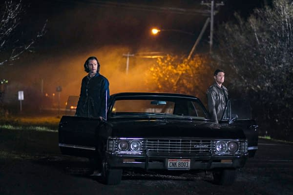 Supernatural -- "The Heroes' Journey" -- Image Number: SN1510a_0363bc.jpg -- Pictured (L-R): Jared Padalecki as Sam and Jensen Ackles as Dean -- Photo: Bettina Strauss/The CW -- © 2020 The CW Network, LLC. All Rights Reserved.