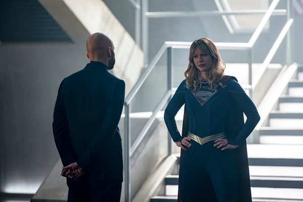 Supergirl -- "The Bodyguard" -- Image Number: SPG514a_0337r.jpg -- Pictured (L-R): Jon Cryer as Lex Luthor and Melissa Benoist as Kara/Supergirl -- Photo: Diyah Pera/The CW -- © 2020 The CW Network, LLC. All rights reserved.