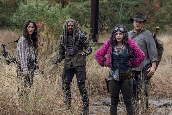 Ezekiel, Yumiko, Eugene, and Princess take a detour through a minefield on The Walking Dead, courtesy of AMC.