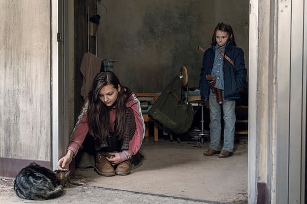 Cassady McClincy's Lydia speaks with Cailey Fleming's Judith Grimes in The Walking Dead Season 10, Episode 15