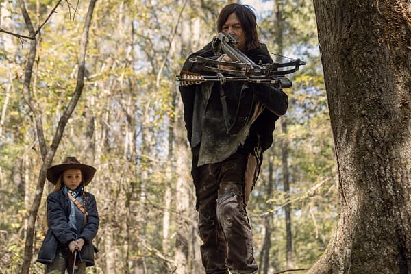 Norman Reedus as Daryl Dixon, Cailey Fleming as Judith Grimes star in The Walking Dead Season 10, Episode 15 "The Tower"