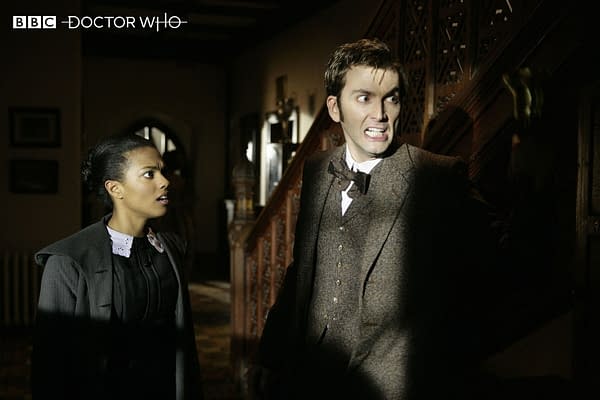 The Doctor and Martha in Human Nature/Family of Blood on Doctor Who, courtesy of BBC Studios.