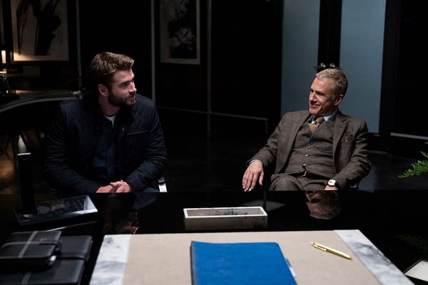 Liam Hemsworth and Christoph Waltz star in Most Dangerous Game, courtesy of Quibi.