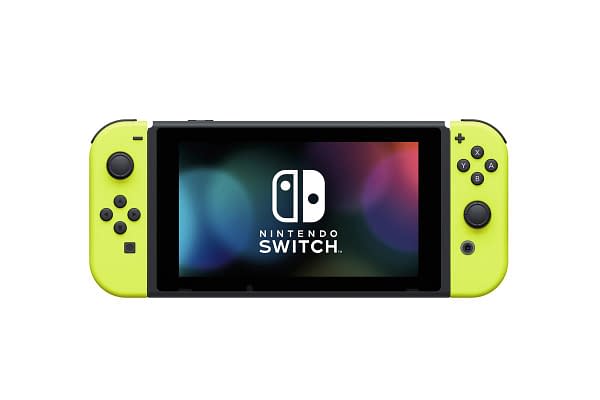 A Nintendo Switch system with Neon Yellow Joy-Cons.