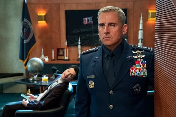 Gen. Naird isn't interested in what Tony has to say in Space Force, courtesy of Netflix.