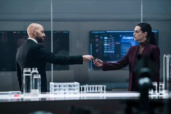 Jon Cryer as Lex Luthor and Katie McGrath as Lena Luthor in Supergirl, courtesy of The CW.