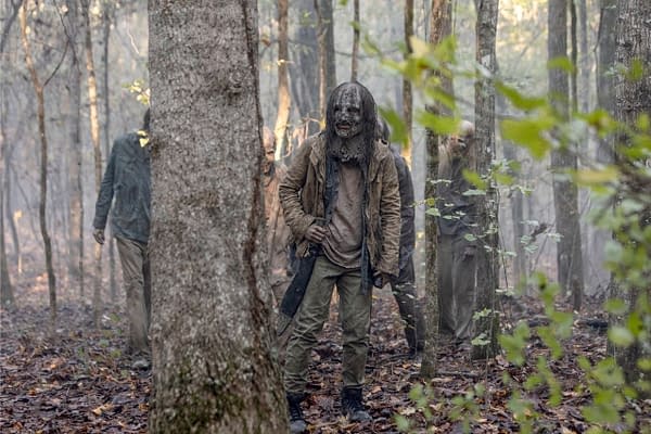 Walkers in the woods on The Walking Dead Season 10, Episode 15 "The Tower"
