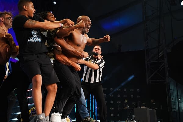 Mike Tyson appeared on AEW Dynamite in May 2020 to feud with Chris Jericho. [Photo credit: AEW]