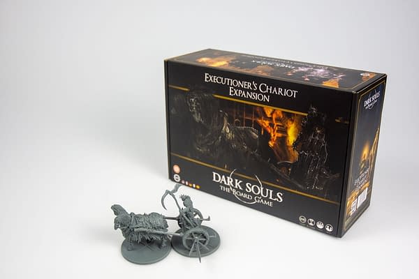 The box for the Executioner's Chariot expansion for the Dark Souls board game by Steamforged Games.
