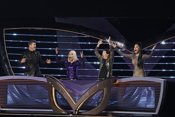 Robin Thicke, Jenny McCarthy, Ken Jeong, and Nicole Scherzinger in the all-new ÒCouldnÕt Mask For Anything More: The Grand Finale!Ó season finale episode of THE MASKED SINGER airing Wednesday, May 20 (8:00-9:01 PM ET/PT) on FOX. CR: Michael Becker / FOX. © 2020 FOX Media LLC.