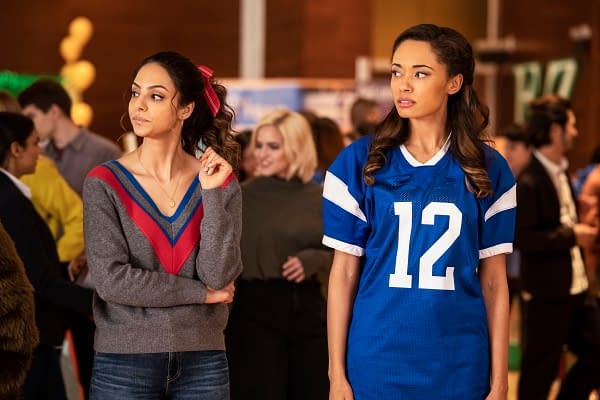 Tala Ashe as Zari and Olivia Swan as Astra in Legends of Tomorrow, courtesy of The CW.