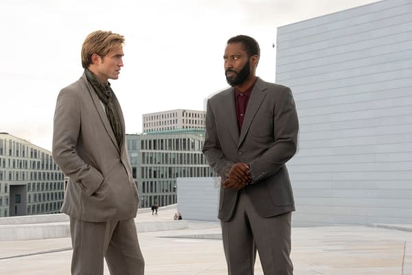 Copyright: ©2020 Warner Bros. Entertainment, Inc. All Rights Reserved.  Photo Credit: Melinda Sue Gordon  Caption: (L-r) ROBERT PATTINSON and JOHN DAVID WASHINGTON in Warner Bros. Pictures' action epic "TENET," a Warner Bros. Pictures release.