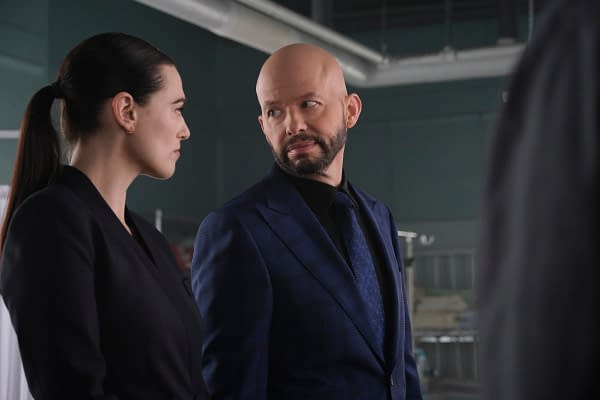 Katie McGrath as Lena Luthor and Jon Cryer as Lex Luthor in Supergirl, courtesy of The CW.