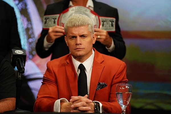 Cody Rhodes appears at a press conference on AEW Dynamite (Credit: AEW)