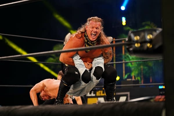 Chris Jericho puts Orange Cassidy in the Lion Tamer on AEW Dynamite. Photo credit Lee South/All Elite Wrestling