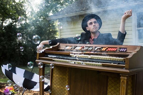 One last glamour shot of Will Wood, this time beside his trusty, totally-functional piano that is not smoking or bubbling at all.