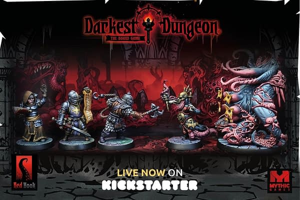 A header advert for the Darkest Dungeon tabletop board game by Mythic Games, on Kickstarter now.