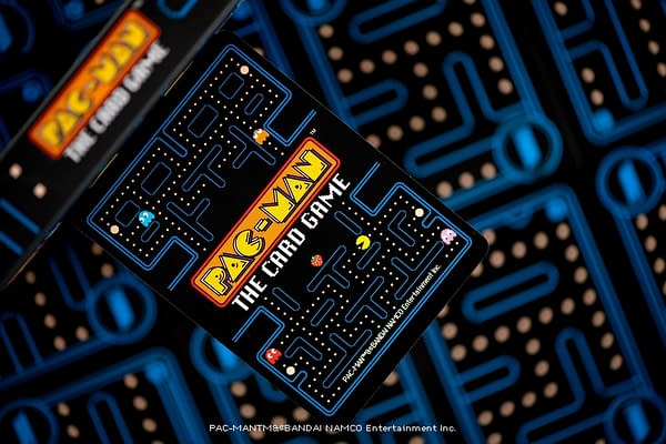A hype shot of Pac-Man The Card Game by Steamforged Games.