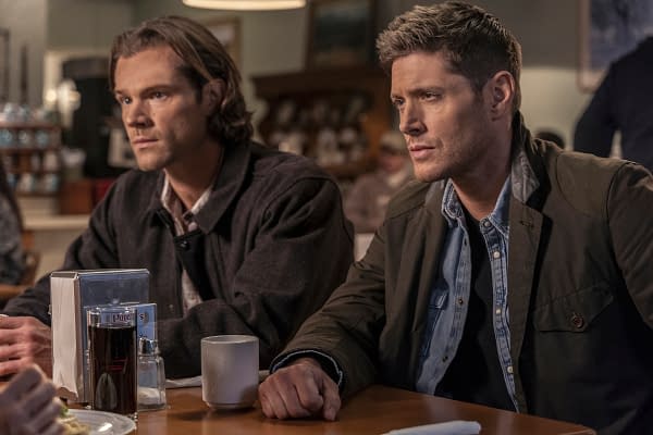 Supernatural -- "Gimme Shelter" -- Image Number: SN1515B_0544r.jpg -- Pictured (L-R): Jared Padalecki as Sam and Jensen Ackles as Dean -- Photo: Colin Bentley/The CW -- © 2020 The CW Network, LLC. All Rights Reserved.