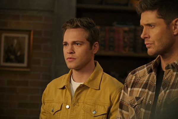 Supernatural -- "Unity" -- Image Number: SN1517A_0250r.jpg -- Pictured (L-R): Alexander Calvert as Jack and Jensen Ackles as Dean -- Photo: Jeff Weddell/The CW -- © 2020 The CW Network, LLC. All Rights Reserved.