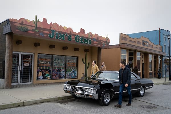 Supernatural -- "Unity" -- Image Number: SN1517B_0005r.jpg -- Pictured (L-R): Alexander Calvert as Jack and Jensen Ackles as Dean -- Photo: Michael Courtney/The CW -- 2020 The CW Network, LLC. All Rights Reserved.