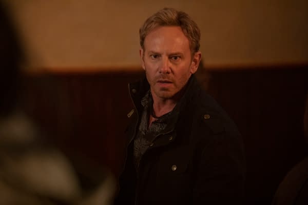 Swamp Thing -- "Darkness on the Edge of Town" -- Image Number: SWP104b_0128r -- Pictured: Ian Ziering as Daniel Cassidy -- Photo: Fred Norris / 2020 Warner Bros. Entertainment Inc. -- © 2020 Warner Bros. Entertainment Inc. All Rights Reserved.
