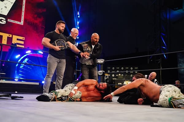 FTR stands above The Young Bucks on an episode of AEW Dynamite (Photo: AEW)