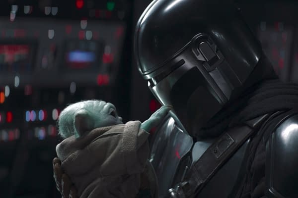 The Mandalorian and Grogu aka Baby Yoda from the second-season finale (Image: TWDC)