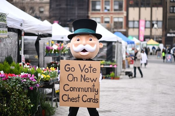 Mr. Monopoly would like you to vote on some new cards. Courtesy of Hasbro.