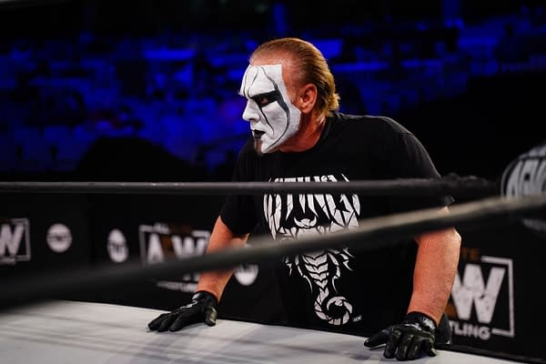 Sting watches Darby Allin's back on AEW Dynamite... but what else is he watching, comrades?! Haw haw haw haw! [Photo: All Elite Wrestling]