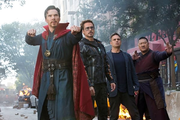 Benedict Cumberbatch as Doctor Strange, Robert Downey Jr. as Tony Stark/Iron Man, Mark Ruffalo as Dr. Bruce Banner/Hulk, and Benedict Wong as Wong