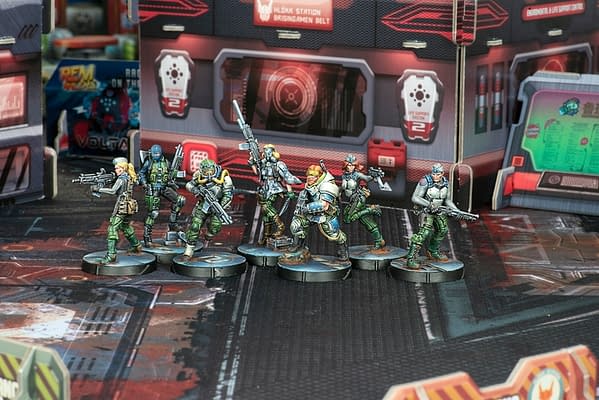 A squad of models from Infinity CodeOne in action. Operation: Crimson Stone is currently available for preorder through the Corvus Belli web store.