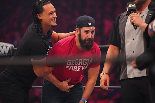 The Nightmare Family Wolfpac terrorizes Tony Schiavone's Large Adult son. [Photo Credit: AEW]