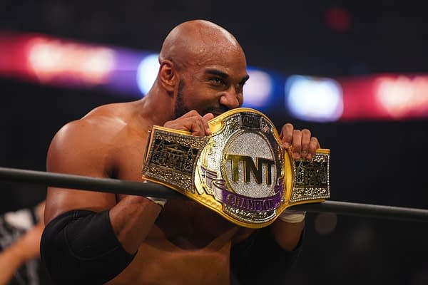 Scorpio Sky poses with the TNT Championship on AEW Rampage [Photo: All Elite Wrestling]