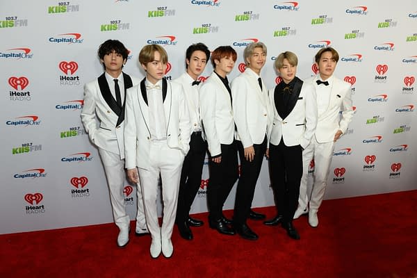 December 6 2019: V, SUGA, Jin, J-Hope, RM, Jimin, and Jungkook of BTS arrives for the KIIS FM's iHeartRadio Jingle Ball at the Forum Los Angeles in Inglewood, CA, photo by Silvia Elizabeth Pangaro / Shutterstock.com.