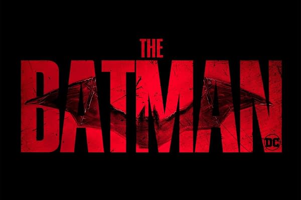 A stylized logo for the film 'The Batman,' featuring the title in large, bold red letters with a dark background, emphasizing a gritty aesthetic.