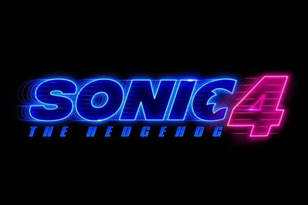 A glowing logo for 'Sonic 4: The Hedgehog' featuring bold blue and pink lettering against a black background.