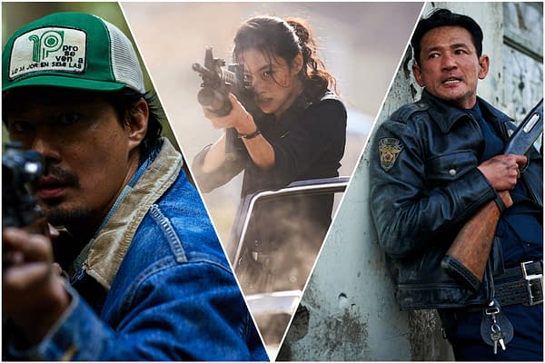 Promotional collage for Hope featuring three armed characters in tense action scenes.