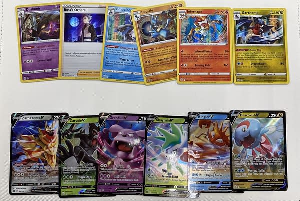 Pulls from a Pokémon TCG: Brilliant Stars Booster Box. Credit: Theo Dwyer