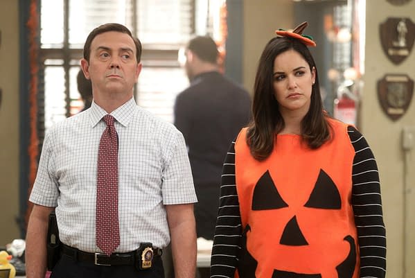 Boyle and Amy consider their heist competition options on Brooklyn Nine-Nine, courtesy of NBCUniversal.