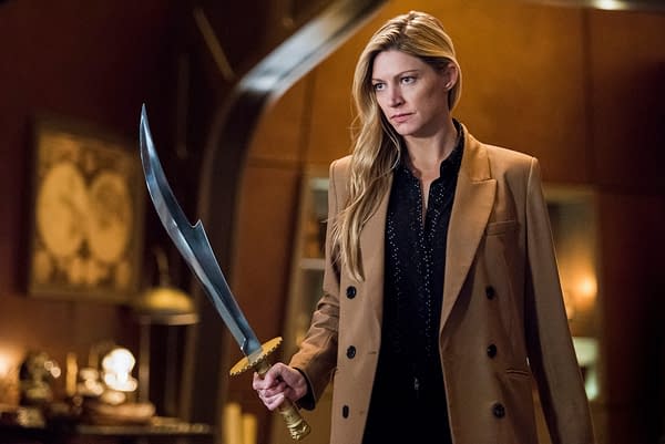 Jes Macallan as Ava Sharpe in DC's Legends of Tomorrow, courtesy of The CW.