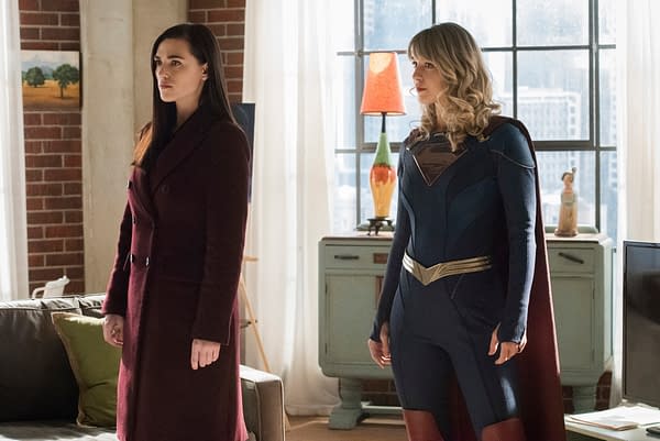 Supergirl -- "Immortal Kombat" -- Image Number: SPG519A_0262r.jpg -- Pictured (L-R): Katie McGrath as Lena Luthor and Melissa Benoist as Kara/Supergirl -- Photo: Dean Buscher/The CW -- © 2020 The CW Network, LLC. All rights reserved.